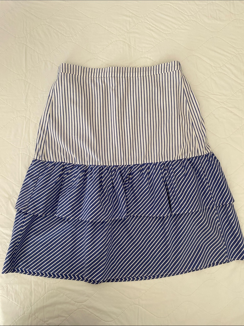 J. Crew Blue and White Striped Tiered A-Line Skirt